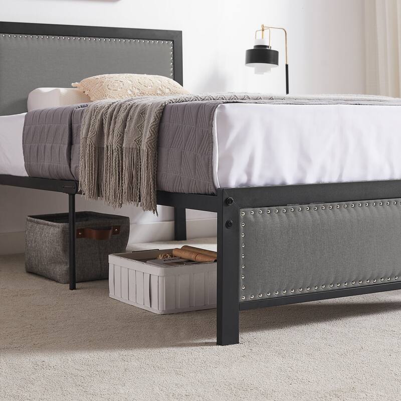 VECELO Upholstered Kids Bed with Headboard,Twin Size Bed Set of 2