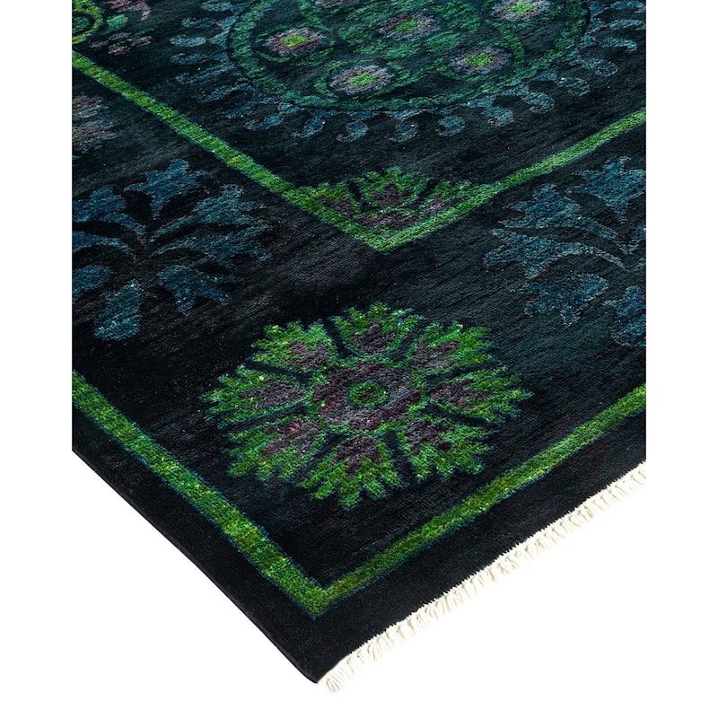 Overton Hand Knotted Wool Vintage Inspired Modern Contemporary Overdyed Black Area Rug - 9' 1" x 10' 10"