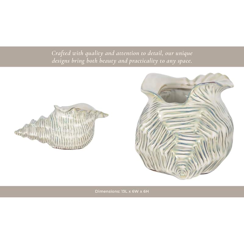Ceramic Shell Shaped Sculpted Decorative Bowl with Textured Detail
