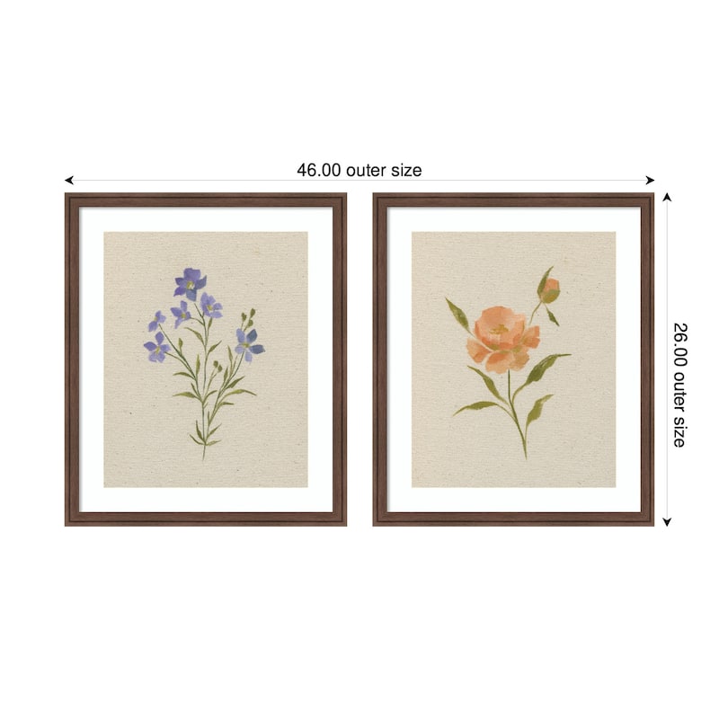 Kate and Laurel AQ Simple Blooms 2 Piece Framed Wall Art Print Set by Annie Quigley