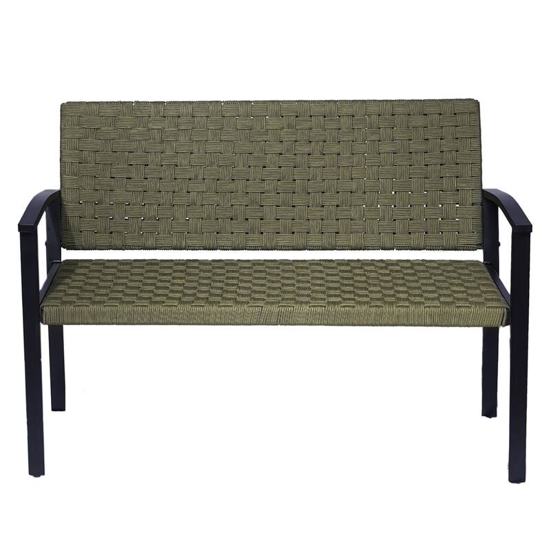 Chelsea Outdoor Rope, Bench Metal Frame & Armrest Patio Bench
