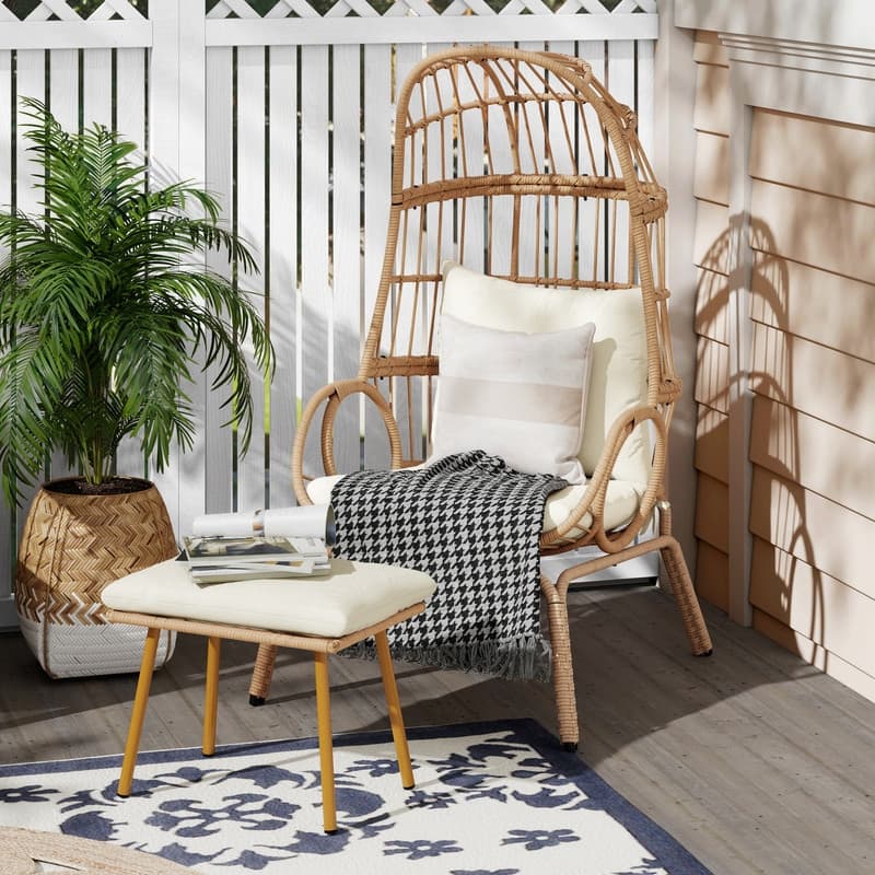 Moasis Outdoor Narrow Wicker Egg Chair Basket with Cushions