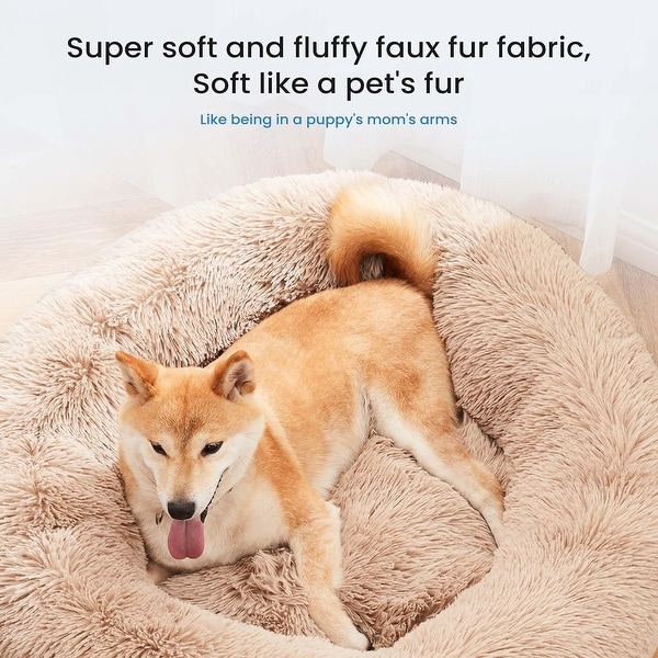20 Inch Round Fluffy Plush Faux Fur Dog Bed for Small Dogs and Cats 20 L x 20 W x 8 Th Bed Bath Beyond 39873116
