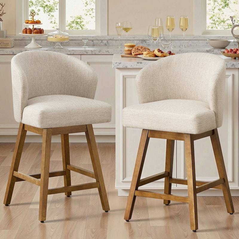 26 Inch Upholstered Swivel Counter Height Bar Stools with Back and Solid Wood Frame - 37.8"H x 20.9"W x 21.3"D