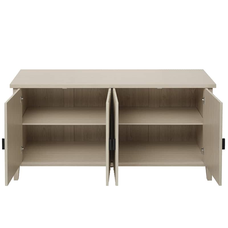 Roomfitters Modern 4 Door Sideboard, Buffet Cabinet with Carved Storage, Coffee Bar Cabinet with Adjustable Shelf, Natural