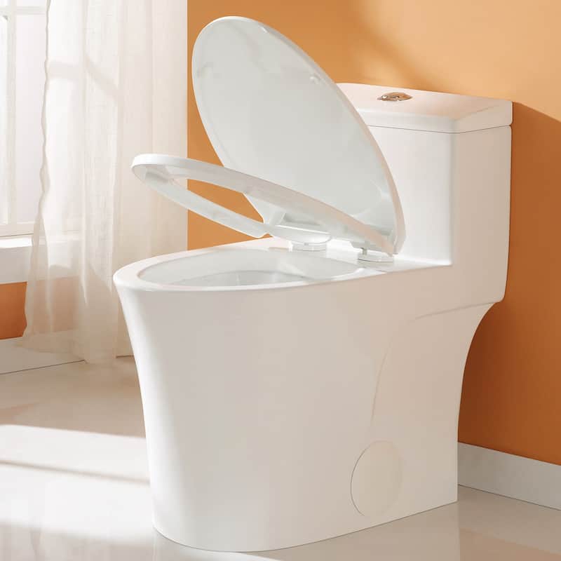HOROW One Piece 0.8/1.28 GPF Dual Flush Elongated White Toilet with Soft Close Seat - N/A
