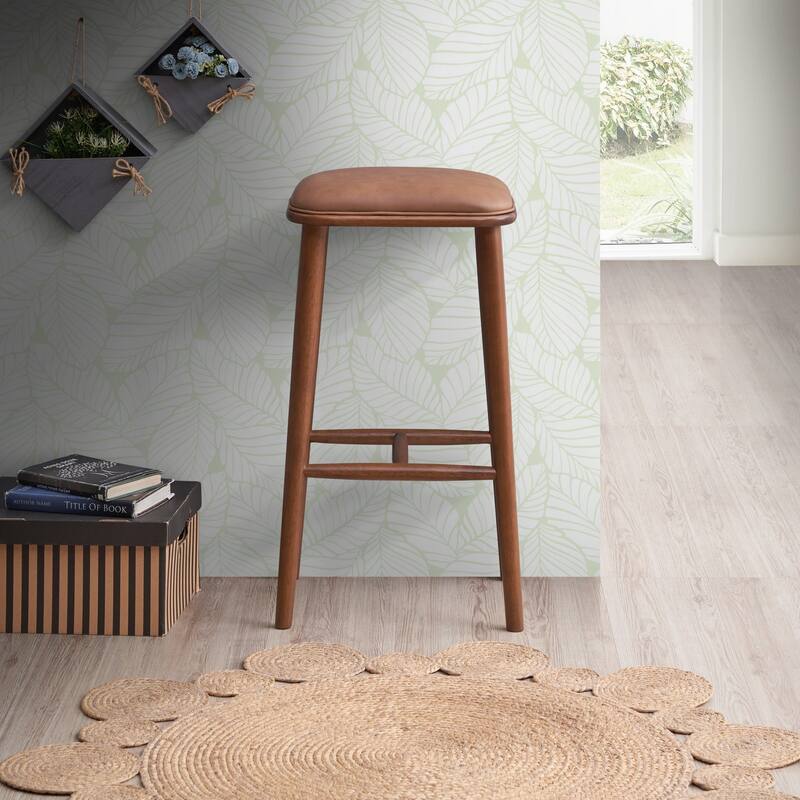 Jason Mid-Century Modern Pu Leather Bar Stool Black Brown Solid Wood 13X17X30 Inches