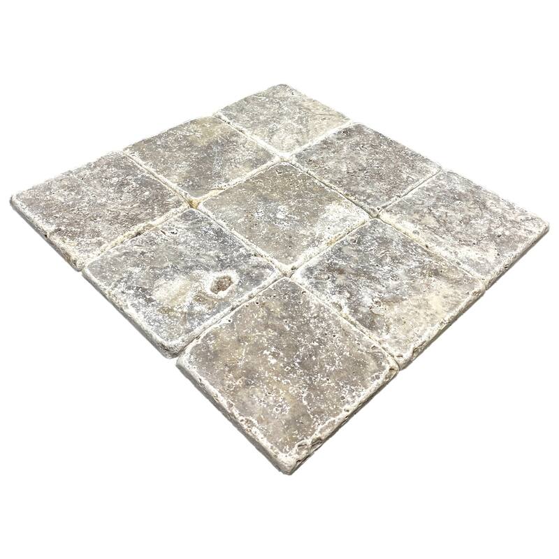 Argento Travertine 4" x 4" Tumbled Tile
