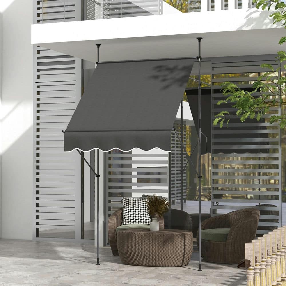 5' x 4' Manual Retractable Awning, Non-Screw Patio Awning, UV Resistant