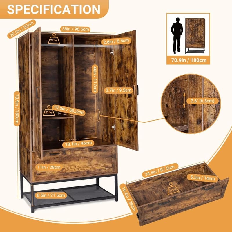 Freestanding Wardrobe Armoires Cabinet with Doors
