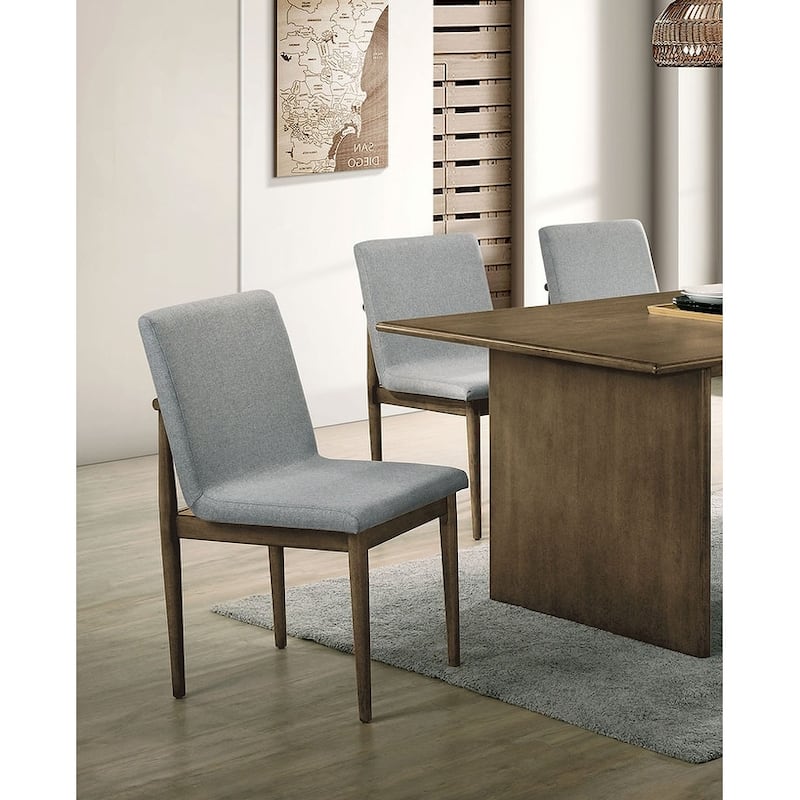 Natural Tone Frame Light Gray Fabric Set of 2pc Side Chairs Dining Room Furniture Chair Upholstered Seat