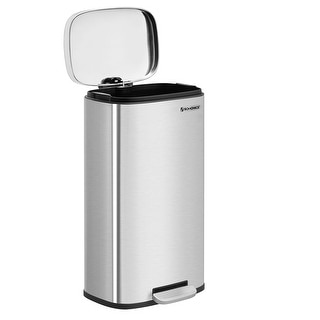 13 Gallon Steel Step Trash Can,Kitchen Trash Can with Lid & Inner Buckets ,  Stainless Steel Rectangular Garbage Bin , 50 L Pedal Soft Step Slow 
