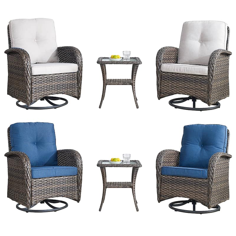 Gymojoy Outdoor 3-piece Rattan Wicker Rocking Swivel Chair Set
