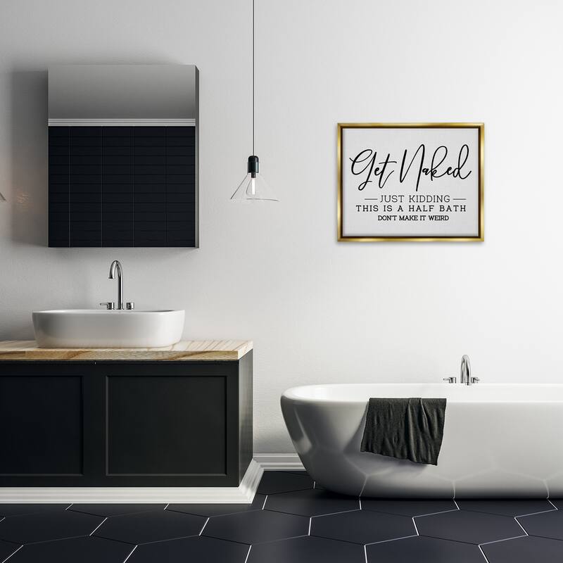Stupell Get Naked Funny Bathroom Framed Floater Canvas Wall Art Design by LSR Design Studio