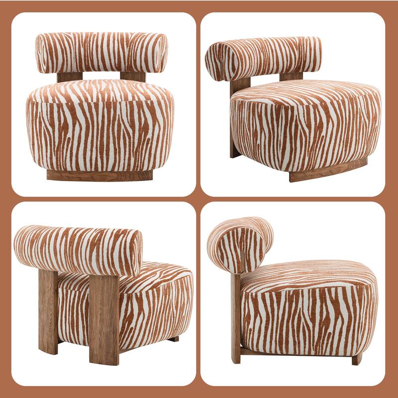 Rossetta Zebra-Striped Chenille Fabic Low Cylindrical Backrest Armchair with High-Quality Foam Cushion