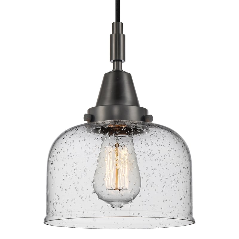 Innovations Lighting 447-1P-G74 Bell 8" Wide Mini Pendant with Clear, - Matte Black