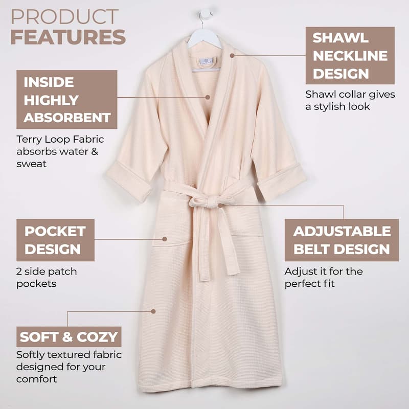 Superior Waffle Weave Cotton Soft Oversized Unisex Adult Bath Robe