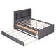 preview thumbnail 14 of 28, Full Size Platform Bed with Trundle and Storage Headboard, Kids Bed Frame with Charging Station and 3-Drawers, Antique Brown