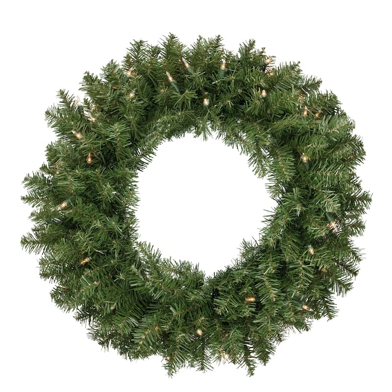 Pre-Lit Rockwood Pine Artificial Christmas Wreath - 24-Inch Clear Lights - 24"