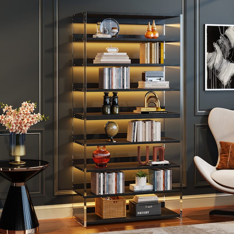 Bookshelf with Wood Shelves, Modern Bookcase, Display Storage Rack for Living Room, Bedroom, Home Office