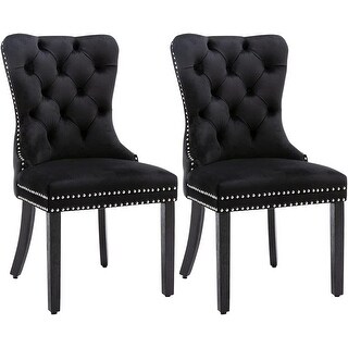 Set of 2 Velvet Tufted Dining Chairs with Solid Wood Legs, Upholstered ...