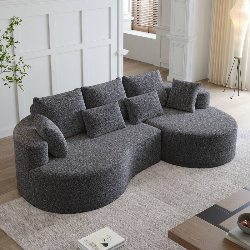 Oversized Chenille Upholstered Boneless Sofa, L-Shaped Curved Sectional Sofa, Deep Seat Cloud Couch with 7 Pillows