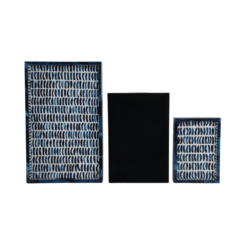 Blue/White 13/18/24 in. Trays with Inlay Pieces (Set of 3) - 24.0"