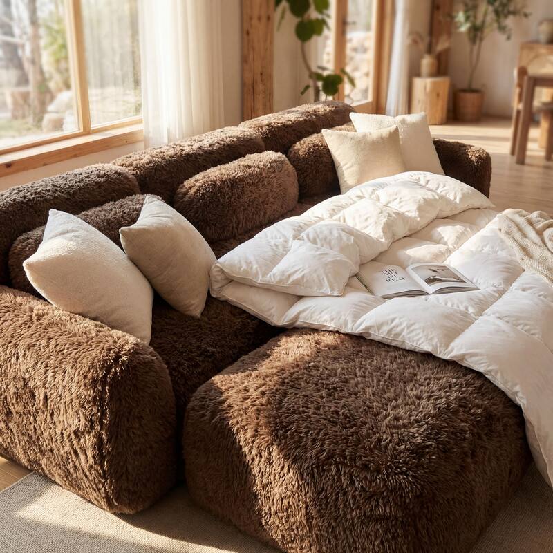 Homy Casa Chocolate Plush Fabric Non-Slip Modular Floor Sofa Sectional