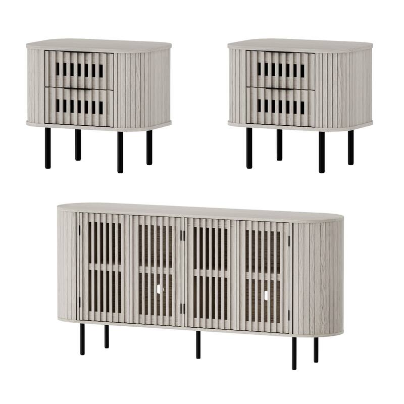 WAMPAT 3 Piece Fluted Buffet Cabinet and Nightstand