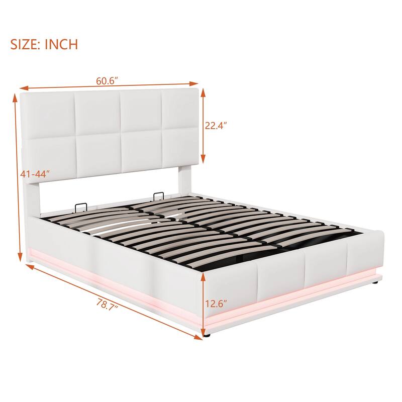 Full Size Tufted Upholstered Platform Bed with Hydraulic Storage System,PU Storage Bed with LED Lights and USB charger