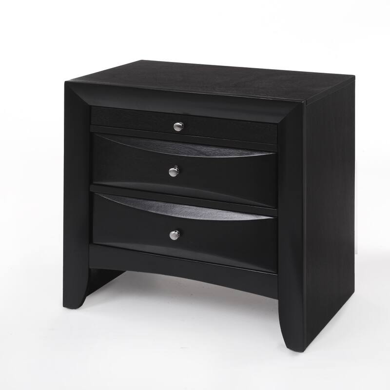 25" Dark Brown Three Drawer Nightstand - Black