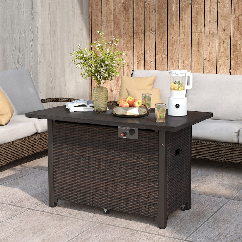 Gymax 42 Inch Patio Rattan Propane Fire Pit Propane Gas Fire Pit Table - See Details