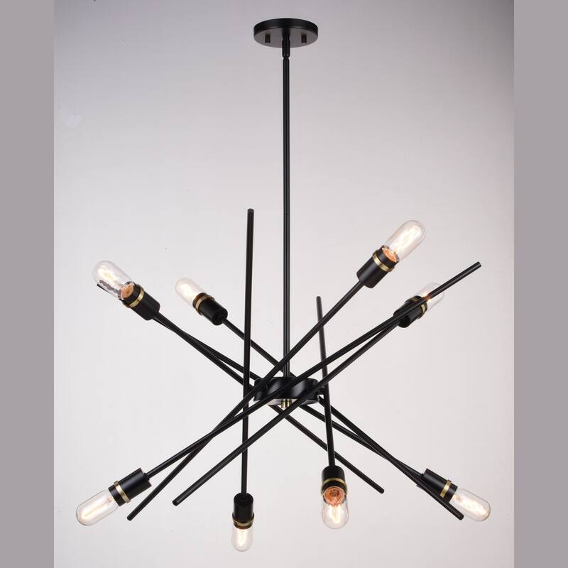 Halsted Black and Satin Brass Mid-Century Modern Sputnik Pendant Light