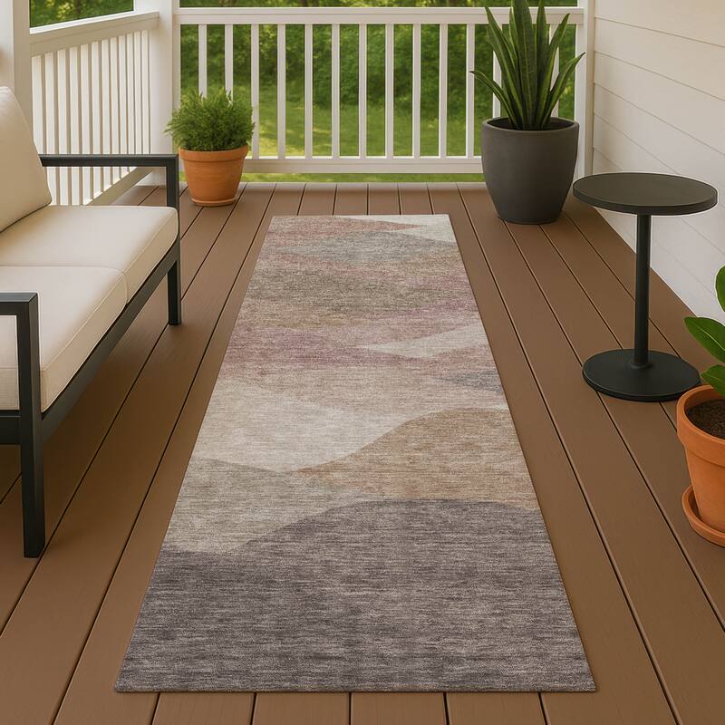 Machine Washable Indoor/ Outdoor Modern Horizon Chantille Rug - Mocha - 2'3" x 7'6"