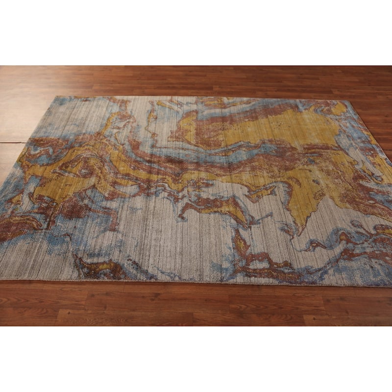 All-Over Abstract Indian Area Rug Handmade Wool Carpet - 5'4"x 7'7"