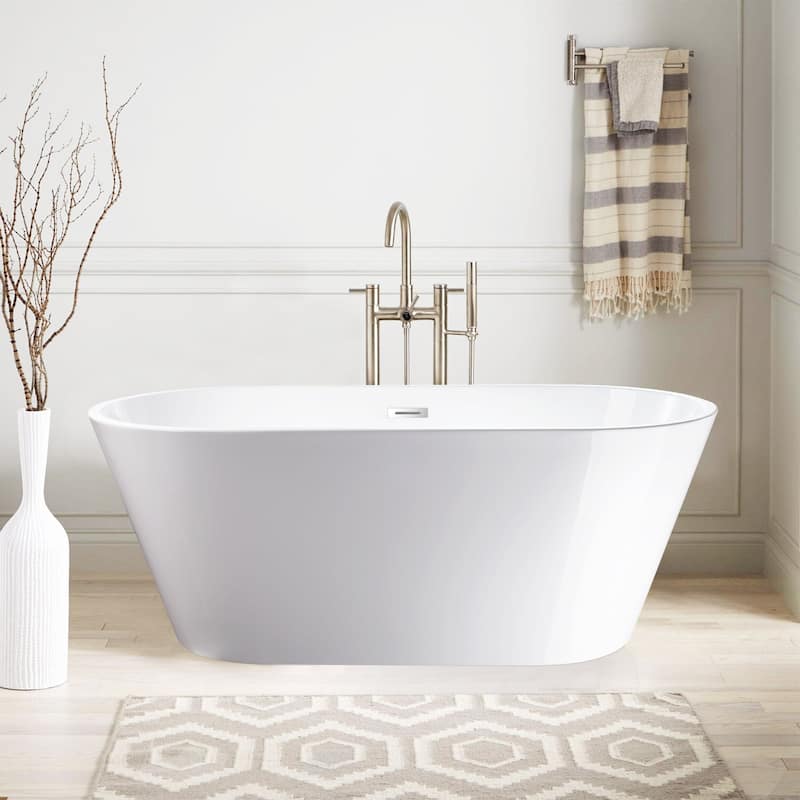 Vanity Art 59" Non-Slip Acrylic Freestanding Soaking Bathtub with Overflow & Pop-up Drain