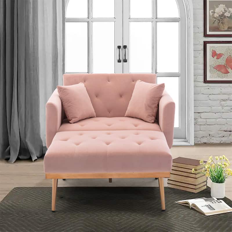 Velvet Upholstered Tufted Living Room Sleeper Sofa Chair With Rose Golden feet - Pink