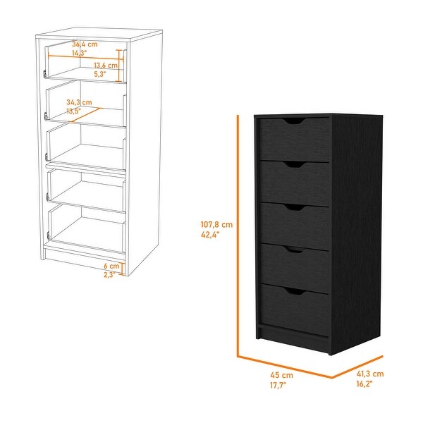 Modern Style Logan Black Lingerie Chest 5-Drawer Dresser - Bed