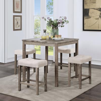 Yili Transitional Grey Wood 5-Piece Counter Height Dining Set with Stools by Furniture of America