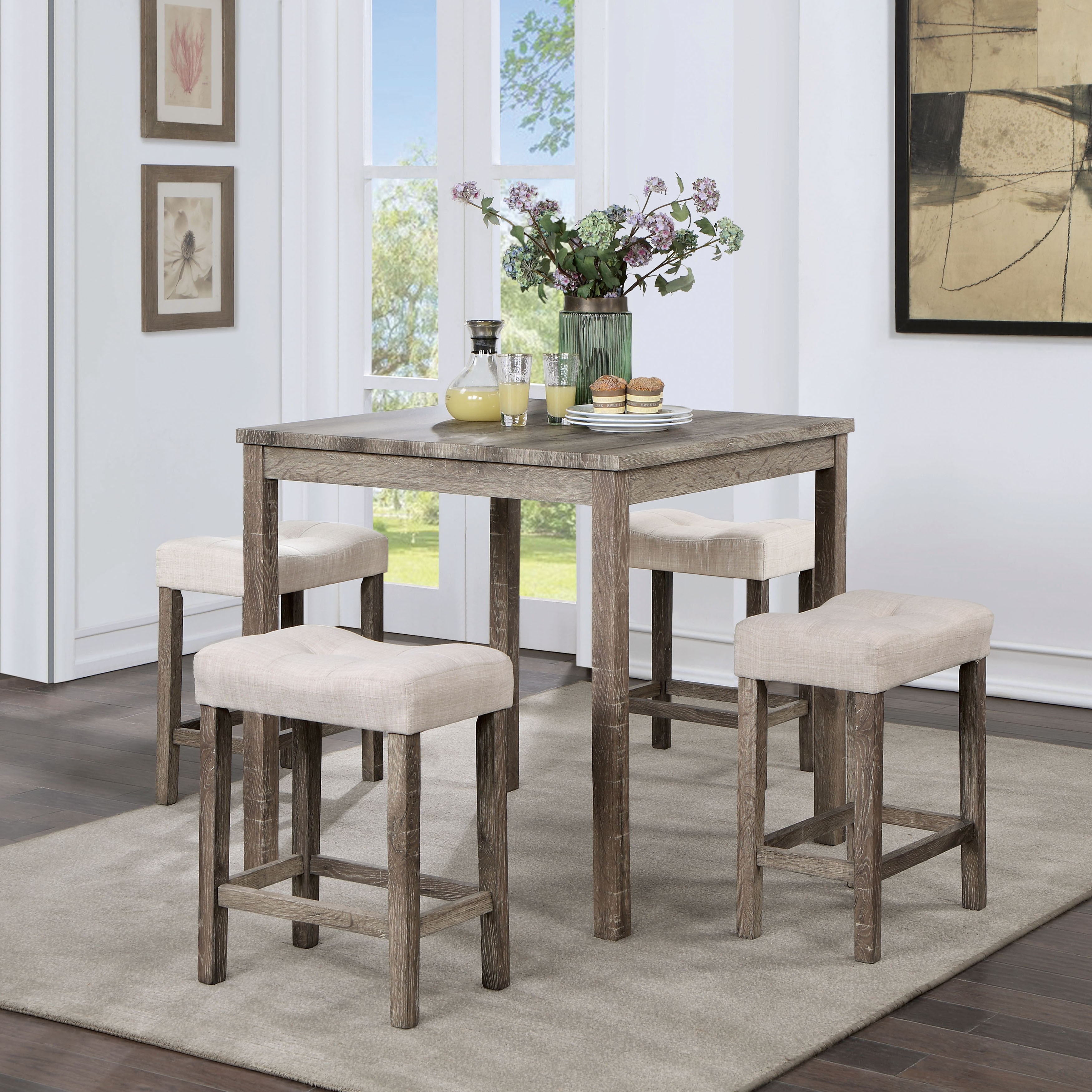 Furniture of America Yili Transitional Grey Wood 5-Piece Counter Height Dining Set with Stools