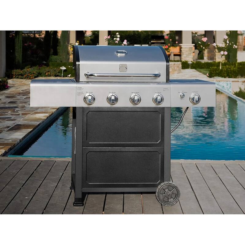 Kenmore 4-Burner Propane Gas Grill, Open Cart Style in Stainless Steel/Black