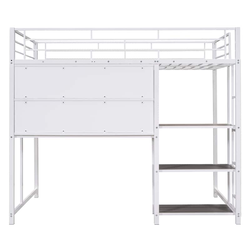 Full Size Loft Bed with Desk and Whiteboard, Metal Loft Bed with 3 ...