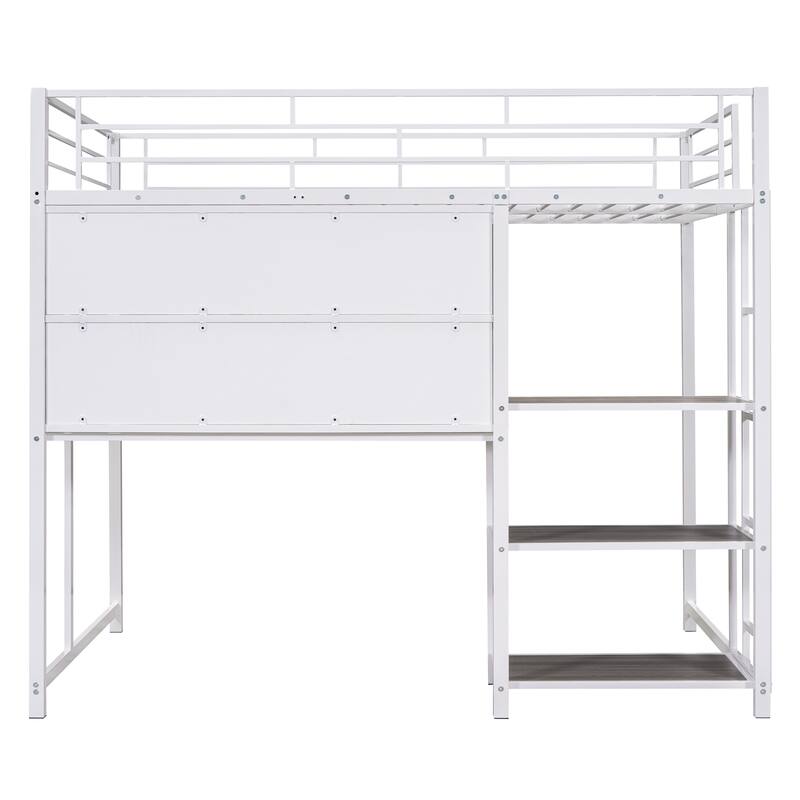 Space-Saving Twin/Full Loft Bed with Built-in Desk and Storage Shelves