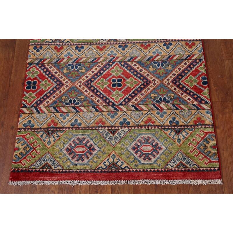 Striped Kazak Oriental Runner Rug Hand-Knotted Wool Carpet - 2'8" x 9'5"