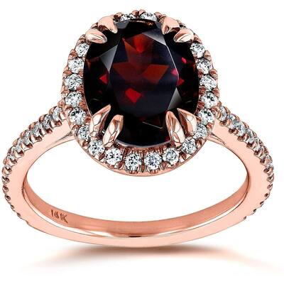 Annello by Kobelli The Scarlett 14k Gold Red Garnet and White Diamond Oval Halo Cathedral Ring