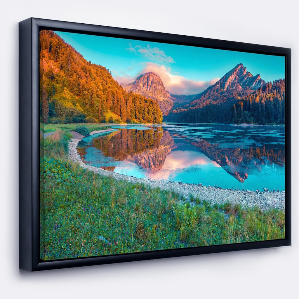 Designart "Beautiful Swiss Lake Obersee" Landscape Photography Framed Canvas Print