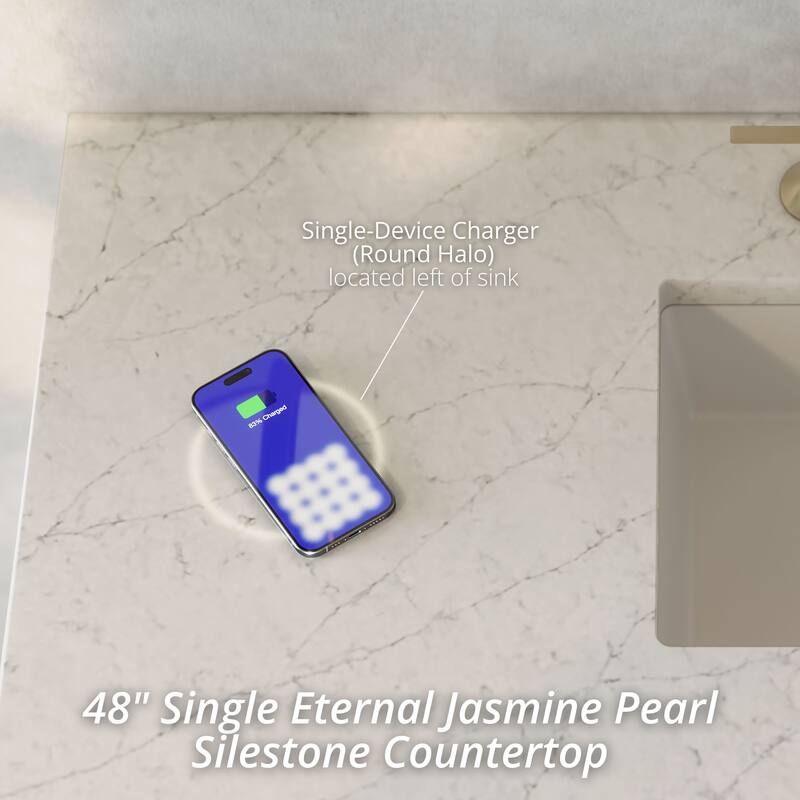 Brookfield 48" Single Vanity, Black Onyx w/FreePower Wireless Charger - Eternal Jasmine Pearl