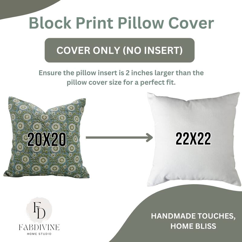 Fabdivine Block Print Decorative Farmhouse Throw Home Pillow Cover for Rustic Home Living Sofa Style Blue Cushioncase, Kashi