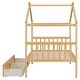 preview thumbnail 25 of 72, Creativity House Bed Twin Size Frame with 2 Wood Drawers for Boys Girls, Wood Platform Bed with Roof No Box Spring Needed