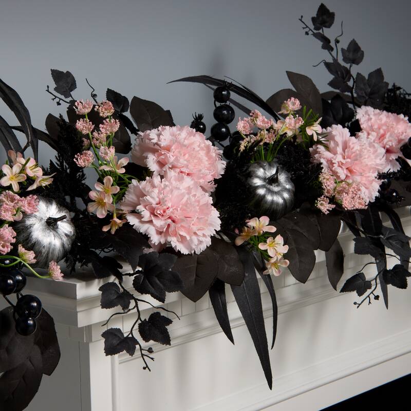 National Tree Company 6 ft. Artificial Pretty Morbid Pink Carnation Halloween Wreath - 6 ft
